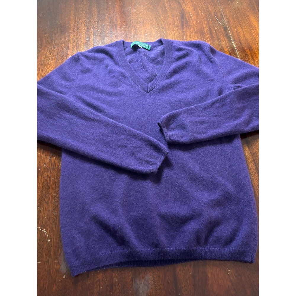 House of Edinburgh Womens Cashmere V-Neck Sweater M Purple Classic Long Sleeve - Picture 7 of 7